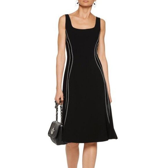 Altuzarra Sophia Black Crepe Satin-Trim Fluted-Hem Midi Dress - Picture 1 of 10